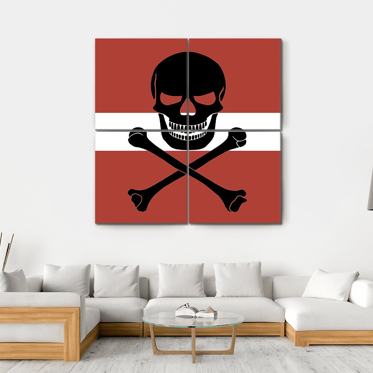 Flag Of The Latvia With Crossbones And Jolly Roger Canvas Wall Art-4 Square-Gallery Wrap-17" x 17"-Tiaracle