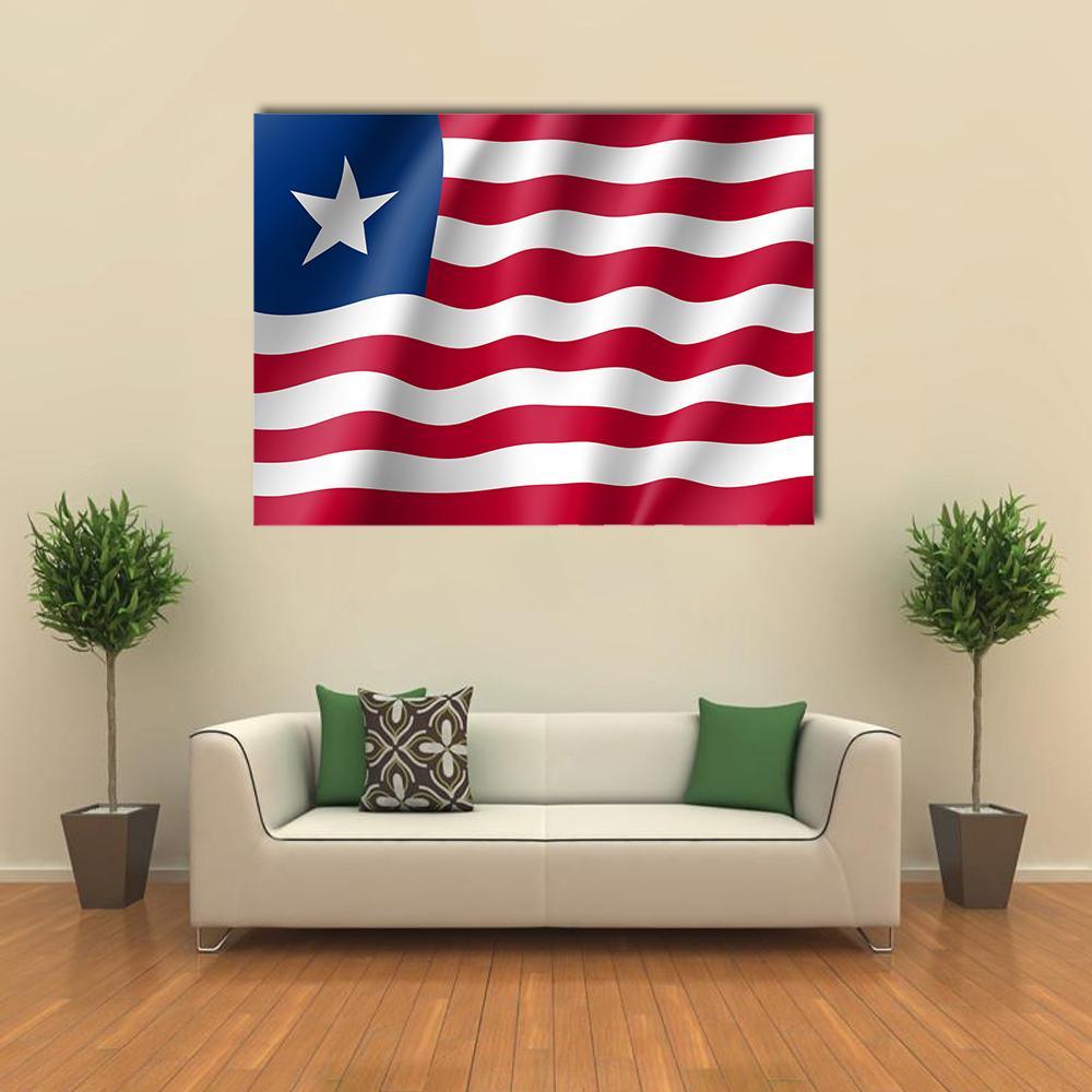 Liberia Flag Close-up Canvas Wall Art in white, red and blue, single panel hung on a wall