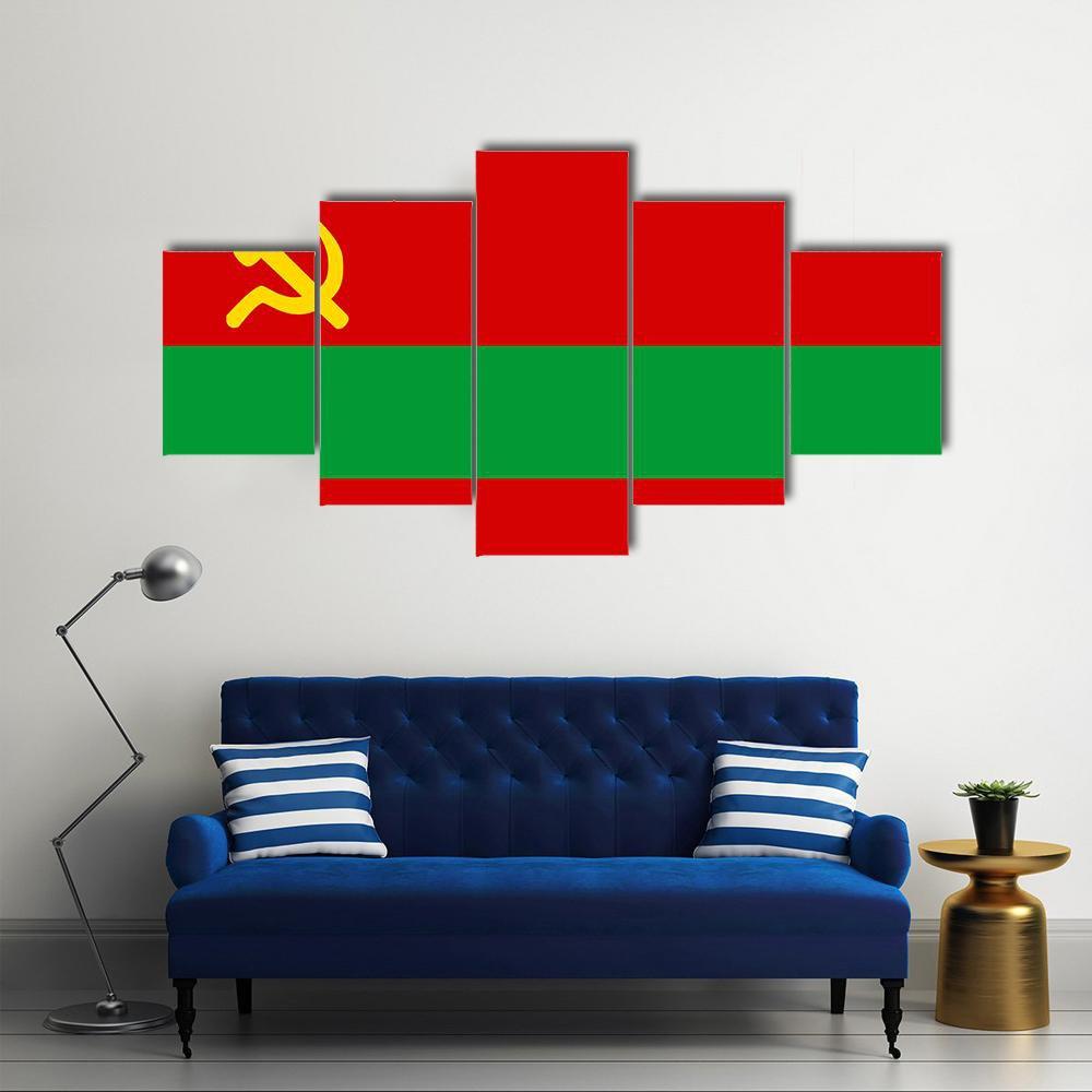 Flag Of Transnistria Canvas Wall Art-5 Star-Gallery Wrap-62" x 32"-Tiaracle