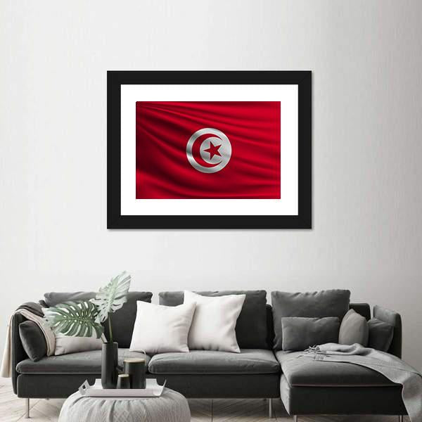 Flag Of Tunisia Canvas Wall Art-1 Piece-Framed Print-20" x 16"-Tiaracle