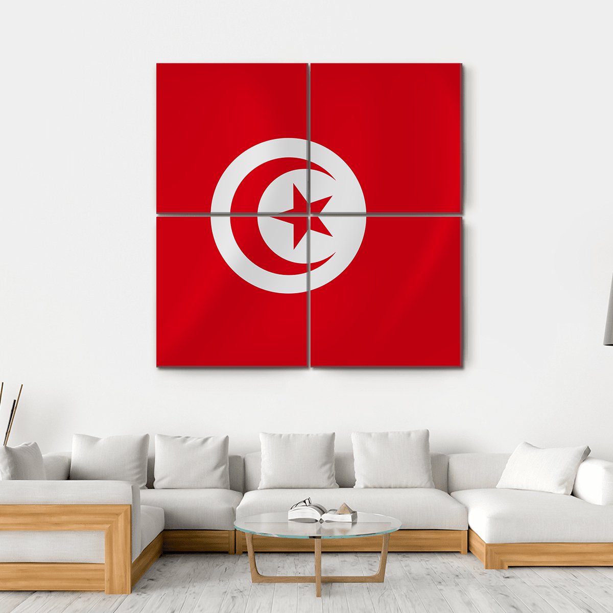 Flag Of Tunisia Canvas Wall Art-4 Square-Gallery Wrap-17" x 17"-Tiaracle