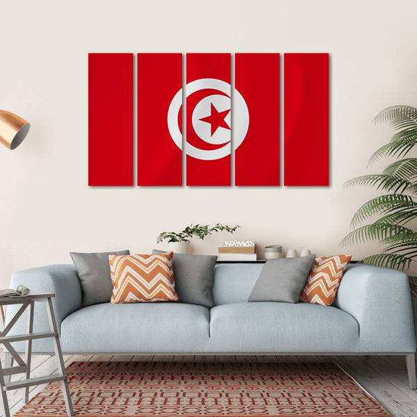 Flag Of Tunisia Canvas Wall Art-5 Horizontal-Gallery Wrap-22" x 12"-Tiaracle