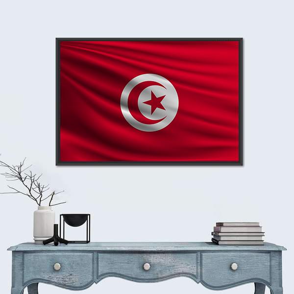 Flag Of Tunisia Canvas Wall Art-5 Horizontal-Gallery Wrap-22" x 12"-Tiaracle