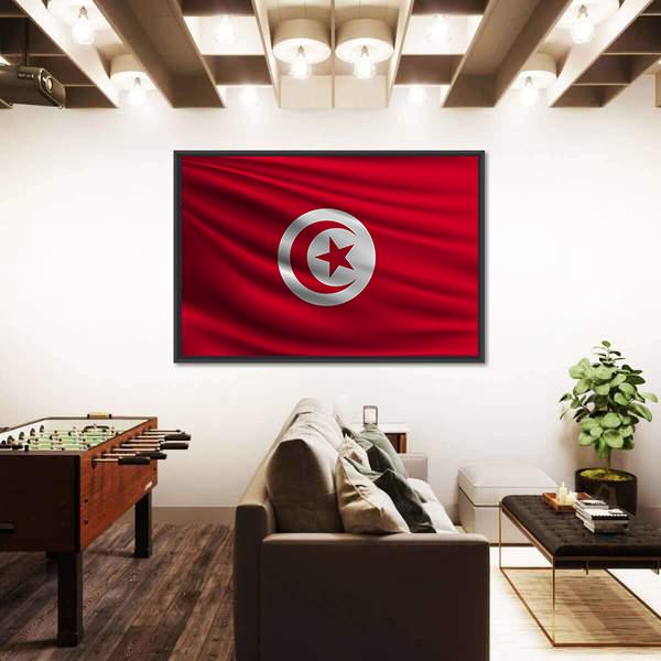 Flag Of Tunisia Canvas Wall Art-5 Horizontal-Gallery Wrap-22" x 12"-Tiaracle