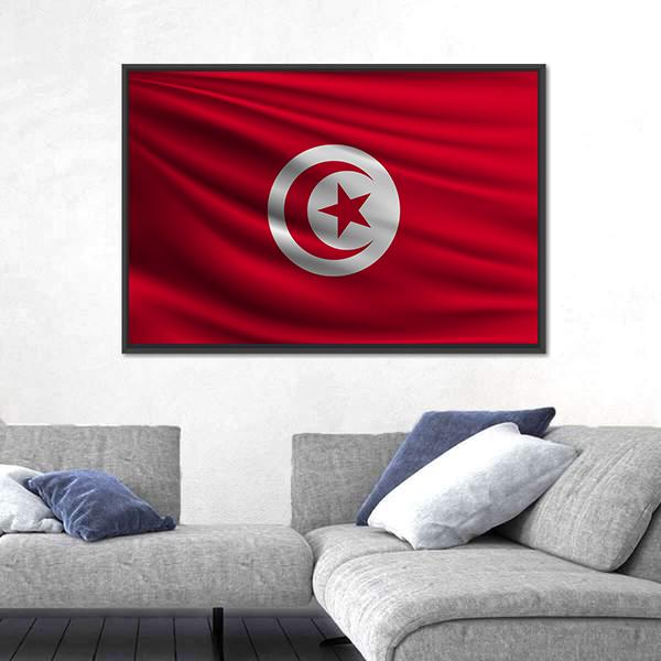 Flag Of Tunisia Panoramic Canvas Wall Art-1 Piece-36" x 12"-Tiaracle