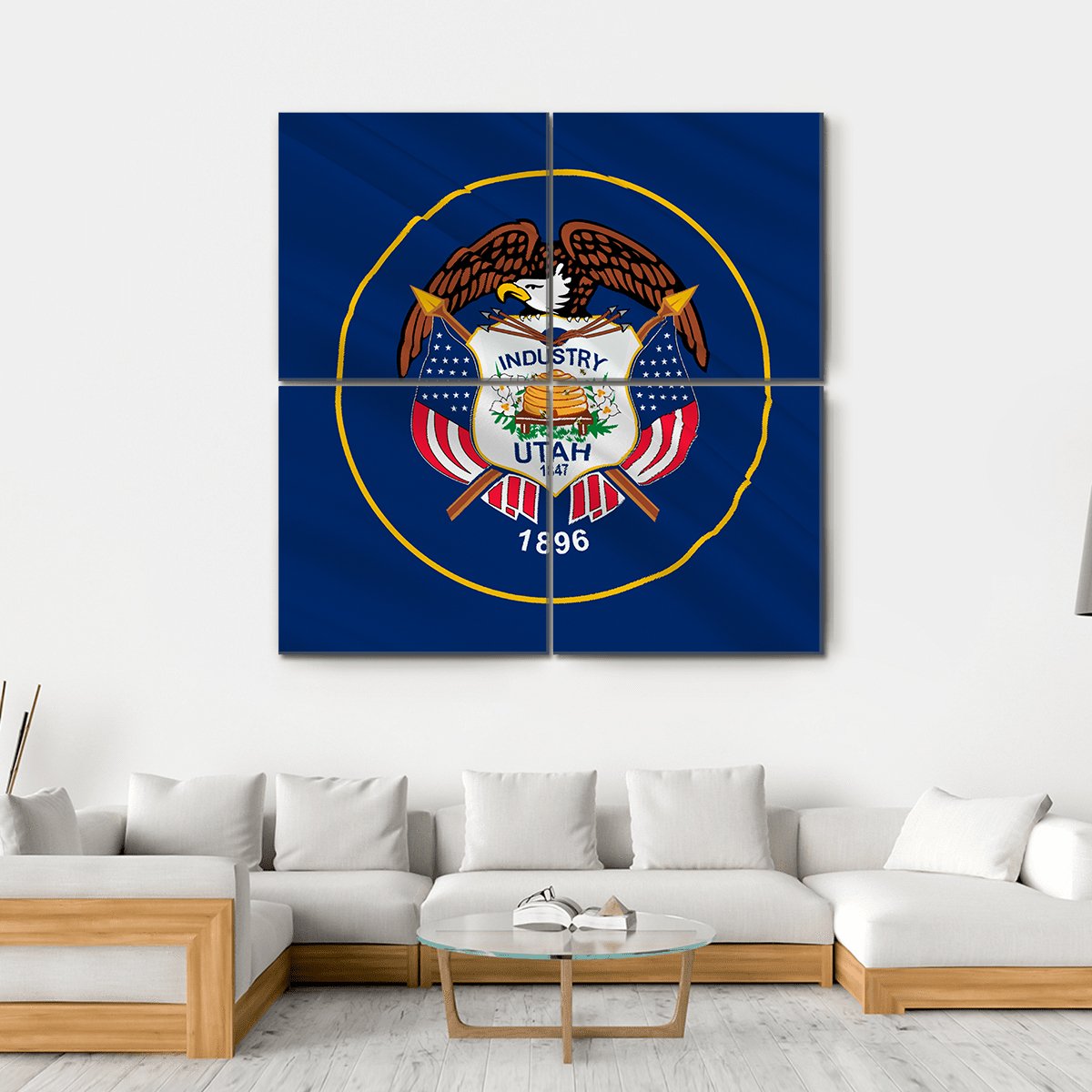 Flag Of Utah Canvas Wall Art-4 Square-Gallery Wrap-17" x 17"-Tiaracle