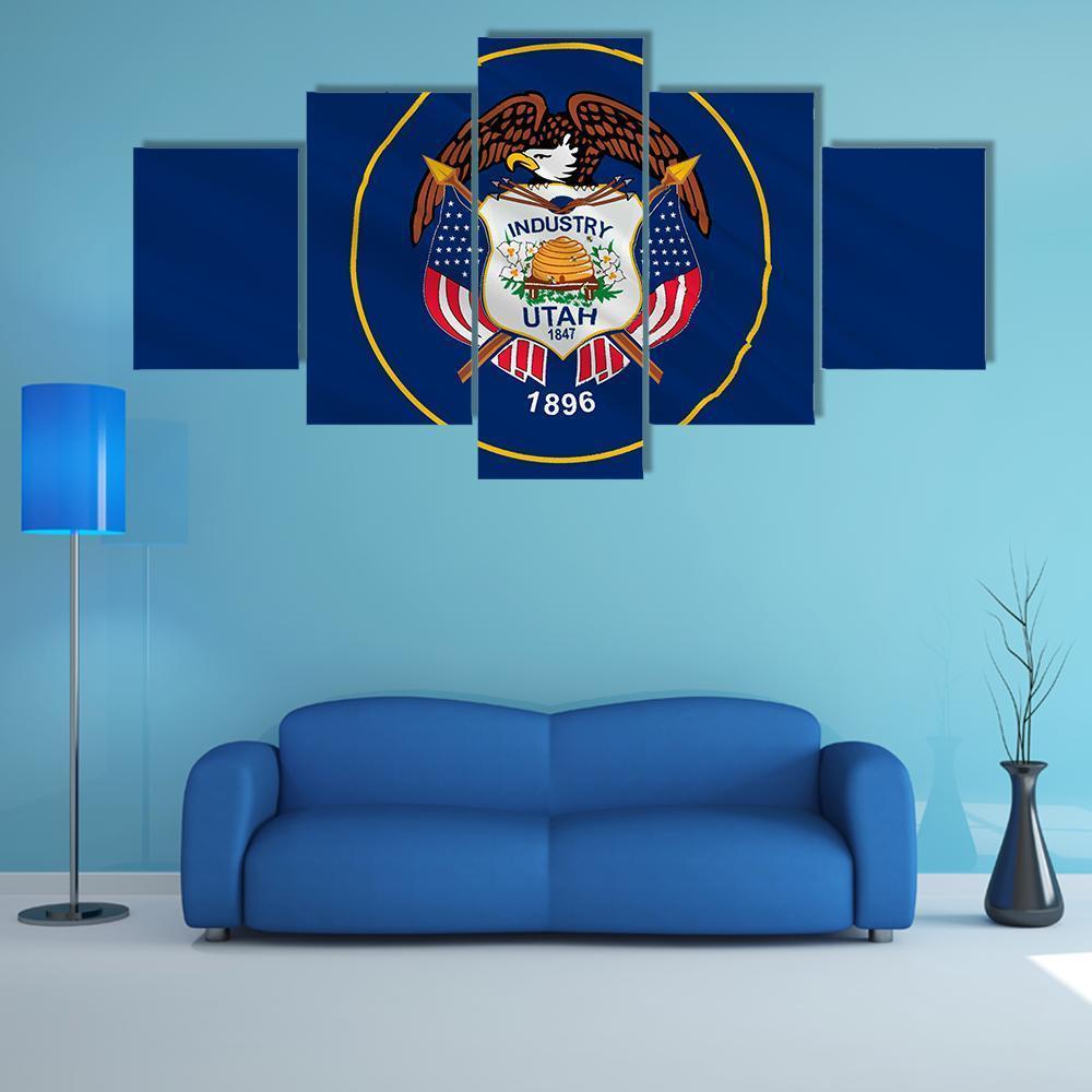 Flag Of Utah Canvas Wall Art-5 Star-Gallery Wrap-62" x 32"-Tiaracle