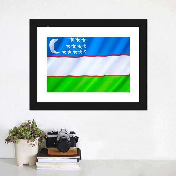 Flag Of Uzbekistan Canvas Wall Art-1 Piece-Framed Print-20" x 16"-Tiaracle