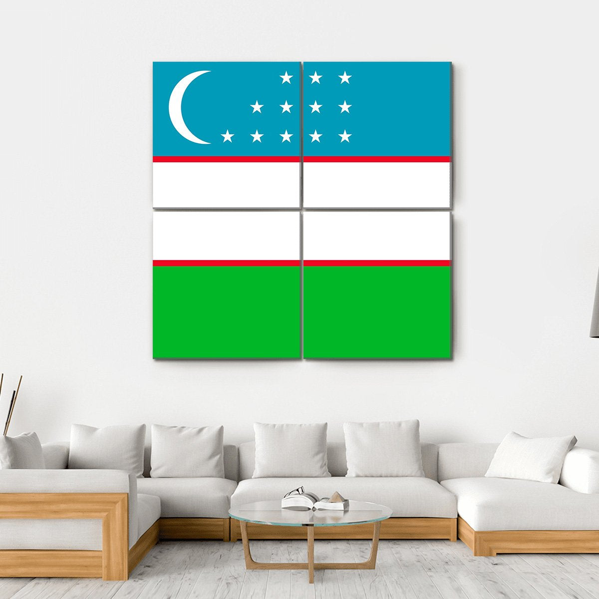 Flag Of Uzbekistan Canvas Wall Art-4 Square-Gallery Wrap-17" x 17"-Tiaracle