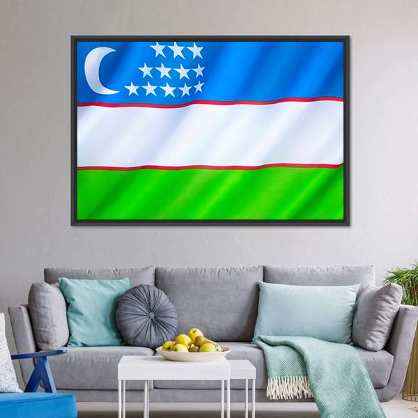 Flag Of Uzbekistan Canvas Wall Art-5 Horizontal-Gallery Wrap-22" x 12"-Tiaracle