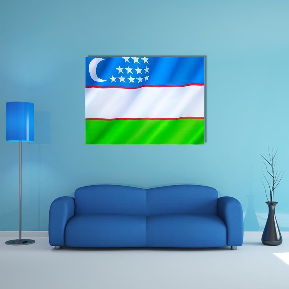 Flag Of Uzbekistan Canvas Wall Art-1 Piece-Gallery Wrap-48" x 32"-Tiaracle