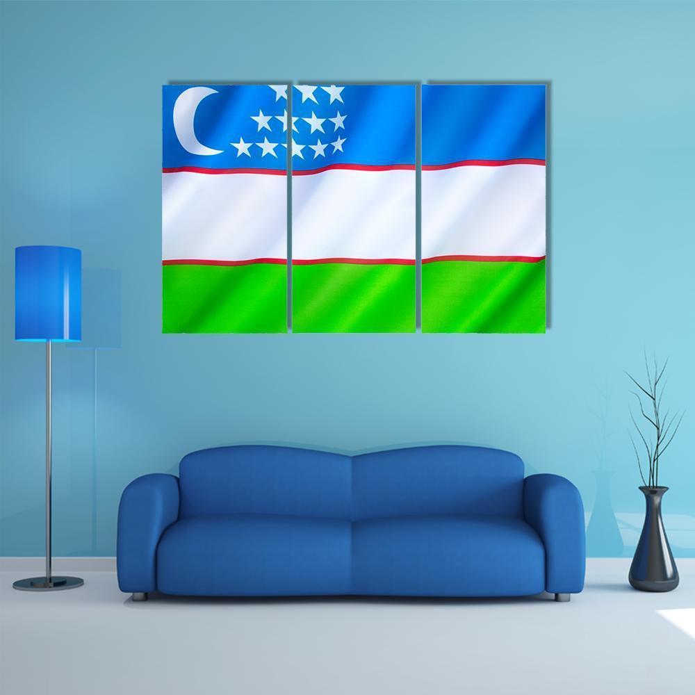 Flag Of Uzbekistan Canvas Wall Art-3 Horizontal-Gallery Wrap-37" x 24"-Tiaracle