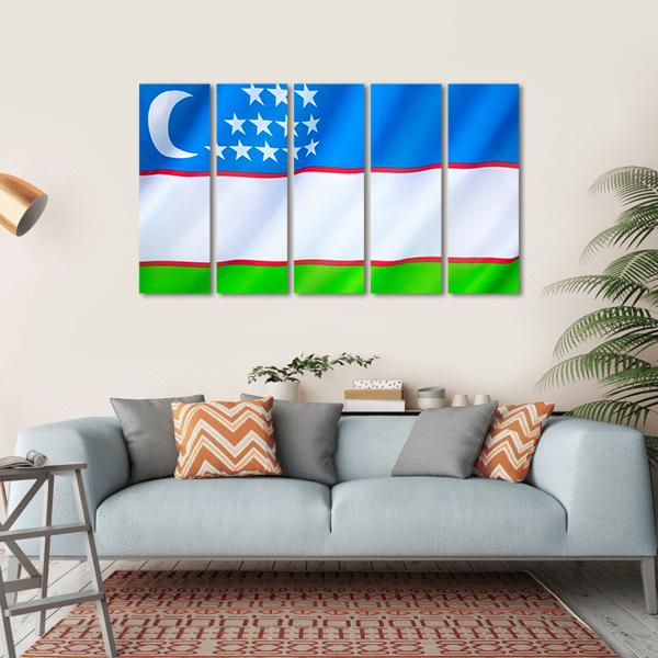 Flag Of Uzbekistan Canvas Wall Art-5 Horizontal-Gallery Wrap-22" x 12"-Tiaracle