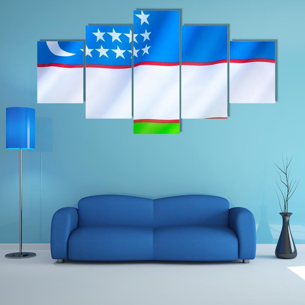 Flag Of Uzbekistan Canvas Wall Art-5 Star-Gallery Wrap-62" x 32"-Tiaracle