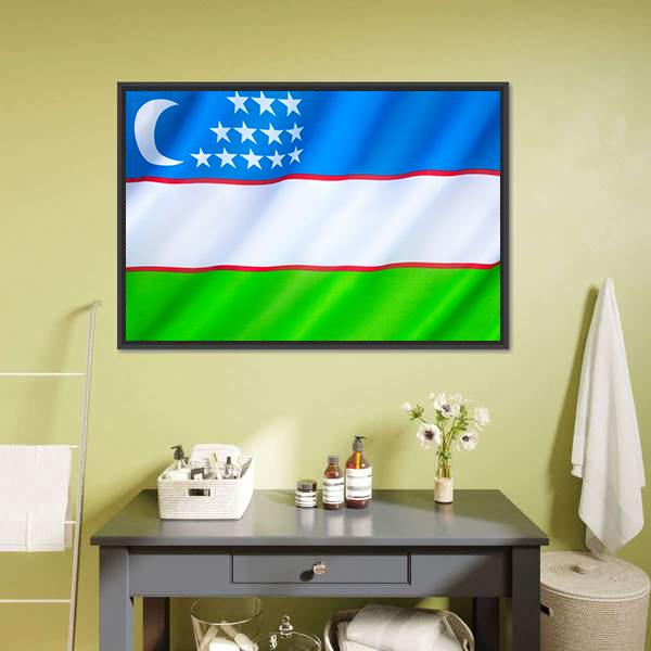 Flag Of Uzbekistan Canvas Wall Art-1 Piece-Floating Frame-24" x 16"-Tiaracle