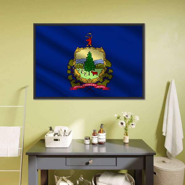 Flag Of Vermont Canvas Wall Art-1 Piece-Floating Frame-24" x 16"-Tiaracle