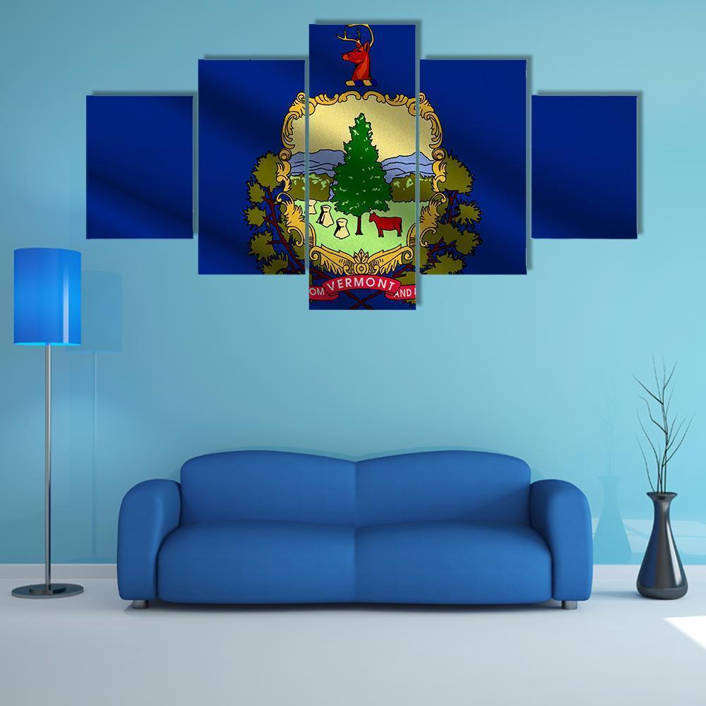 Flag Of Vermont Canvas Wall Art-5 Star-Gallery Wrap-62" x 32"-Tiaracle