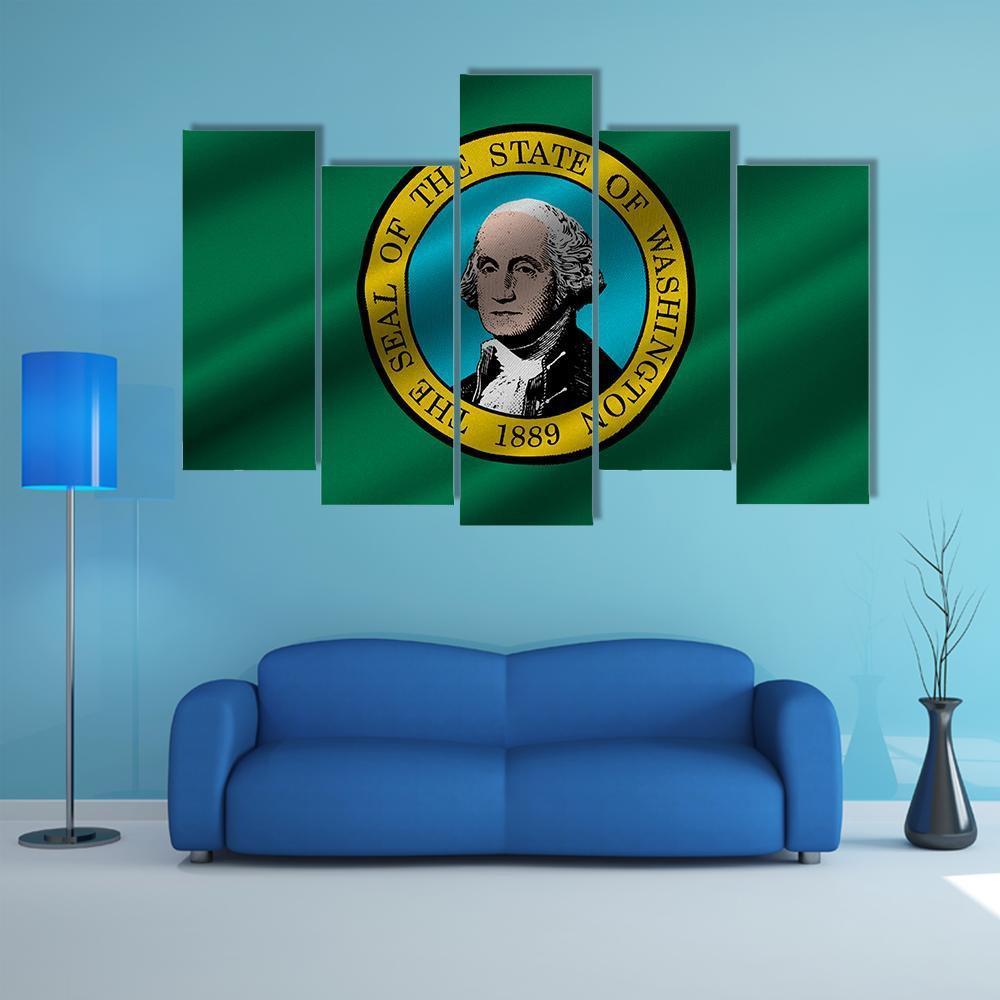 Flag Of Washington Canvas Wall Art-5 Pop-Gallery Wrap-47" x 32"-Tiaracle