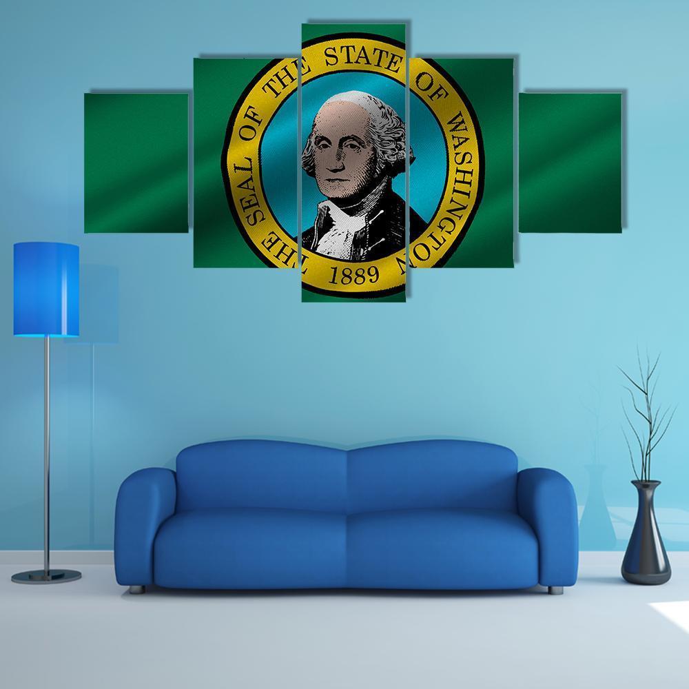 Flag Of Washington Canvas Wall Art-5 Star-Gallery Wrap-62" x 32"-Tiaracle