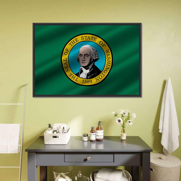 Flag Of Washington Canvas Wall Art-1 Piece-Floating Frame-24" x 16"-Tiaracle
