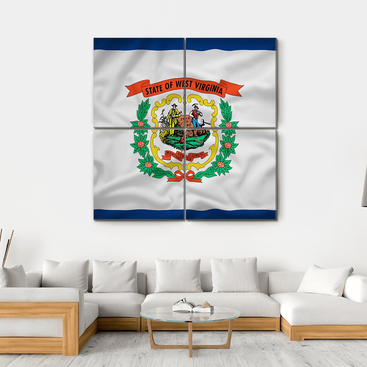 Flag Of West Virginia Canvas Wall Art-4 Square-Gallery Wrap-17" x 17"-Tiaracle