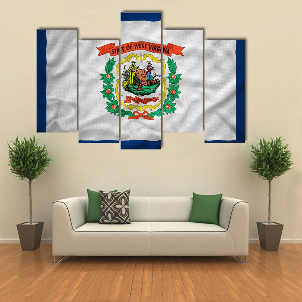 Flag Of West Virginia Canvas Wall Art-5 Pop-Gallery Wrap-32" x 21"-Tiaracle