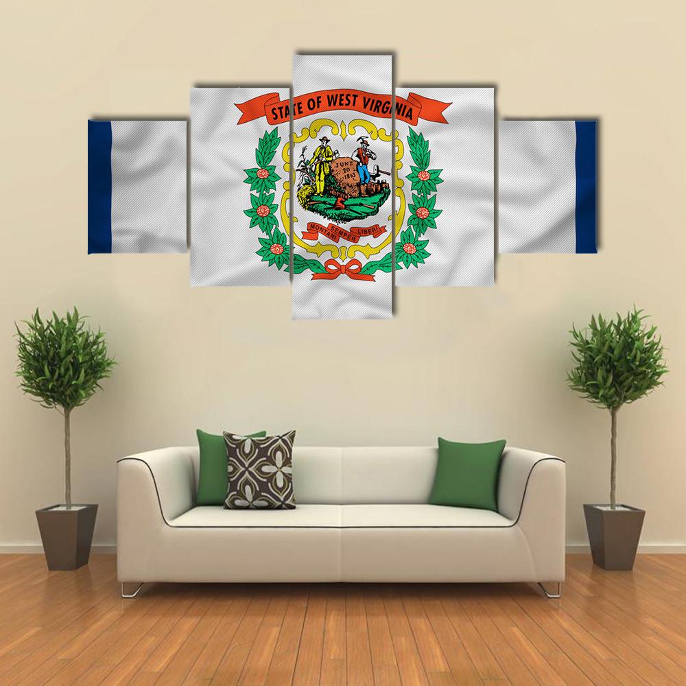 Flag Of West Virginia Canvas Wall Art-5 Star-Gallery Wrap-42" x 21"-Tiaracle