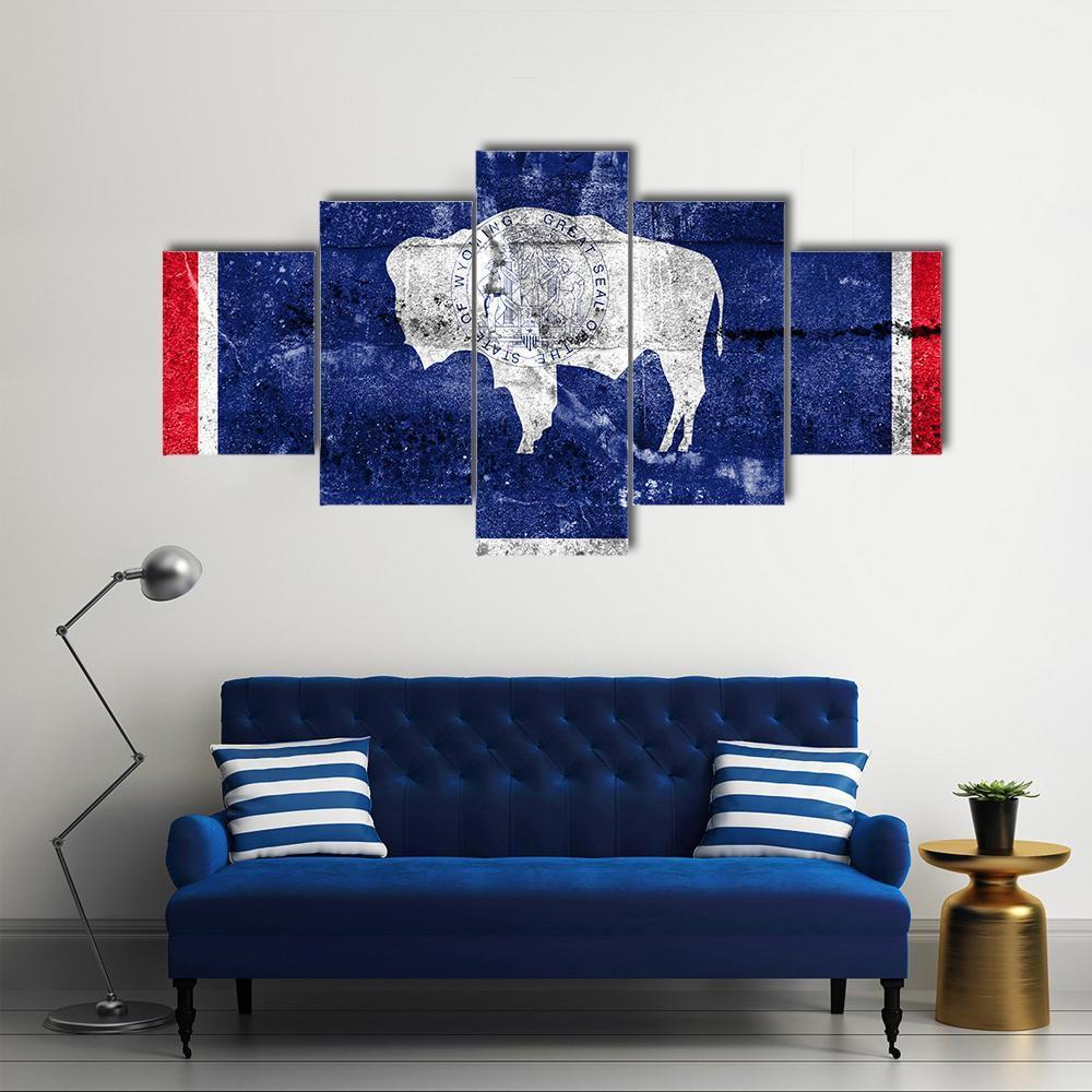 Flag Of Wyoming Canvas Wall Art-5 Star-Gallery Wrap-62" x 32"-Tiaracle