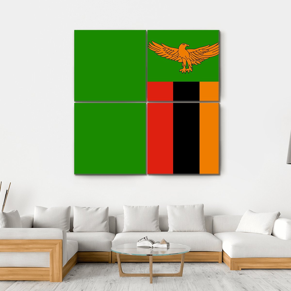 Flag Of Zambia Canvas Wall Art-4 Square-Gallery Wrap-17" x 17"-Tiaracle