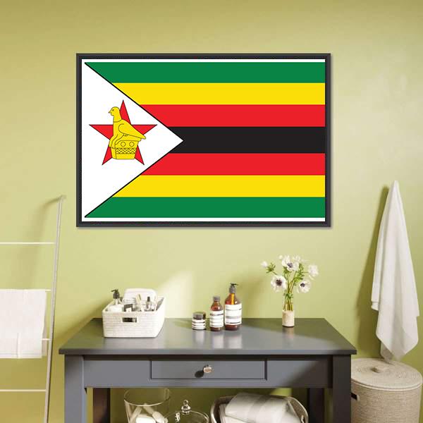 Flag Of Zimbabwe Canvas Wall Art-1 Piece-Floating Frame-24" x 16"-Tiaracle