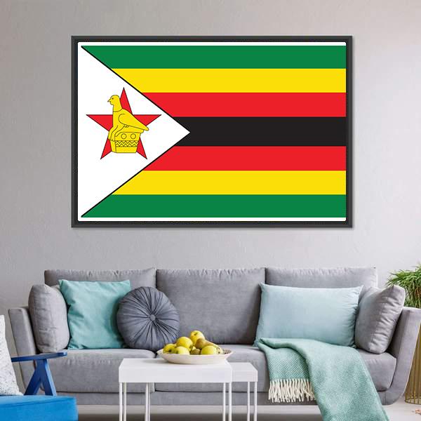 Flag Of Zimbabwe Canvas Wall Art-3 Horizontal-Gallery Wrap-25" x 16"-Tiaracle