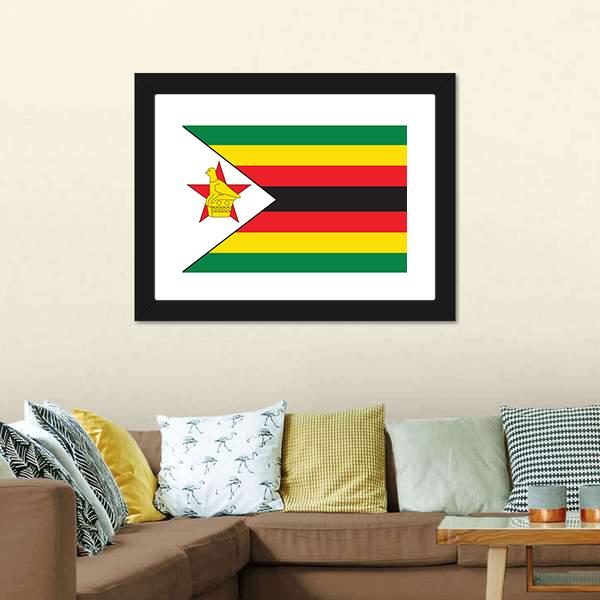 Flag Of Zimbabwe Canvas Wall Art-3 Horizontal-Gallery Wrap-25" x 16"-Tiaracle
