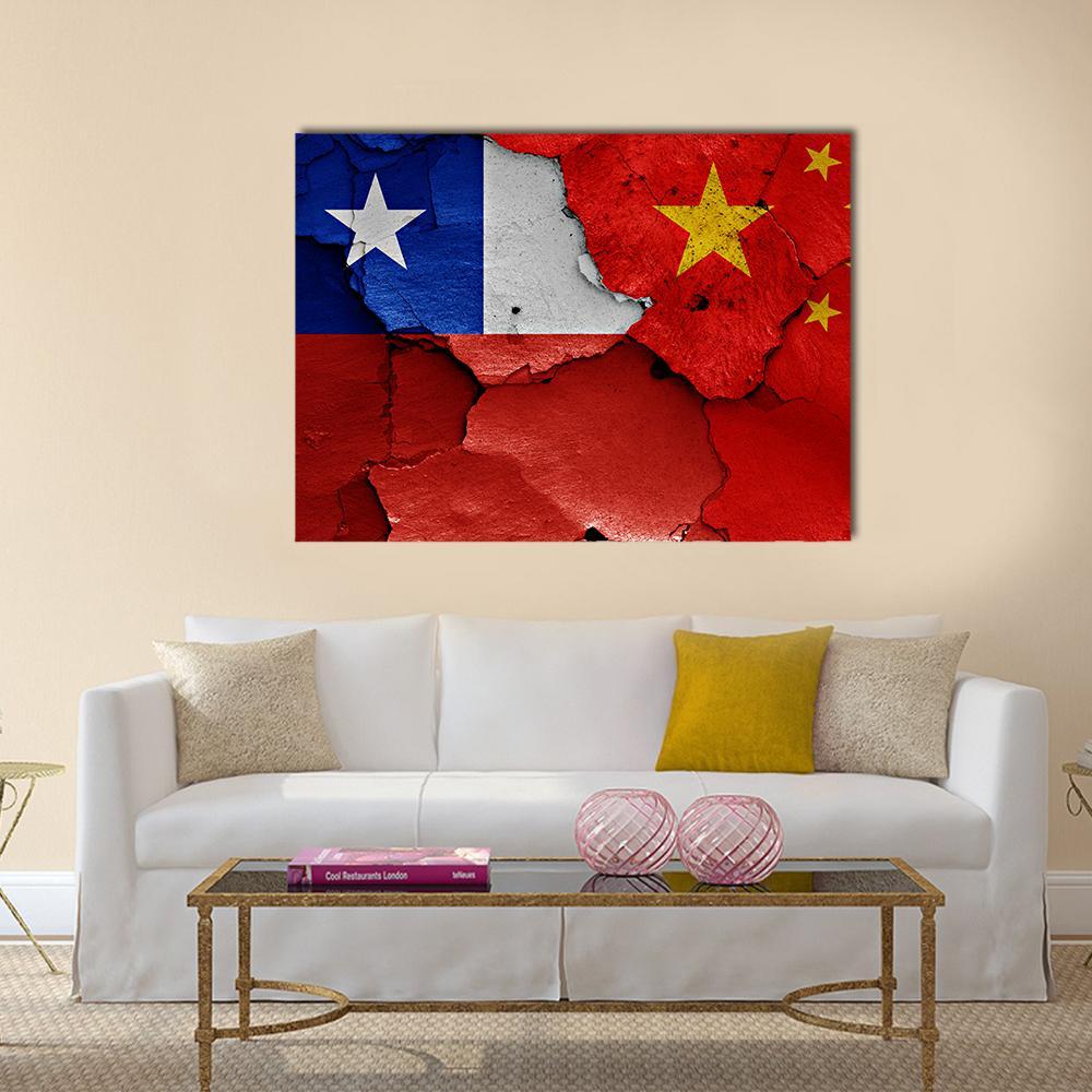 Flags Of Chile And China Canvas Wall Art-4 Horizontal-Gallery Wrap-34" x 24"-Tiaracle