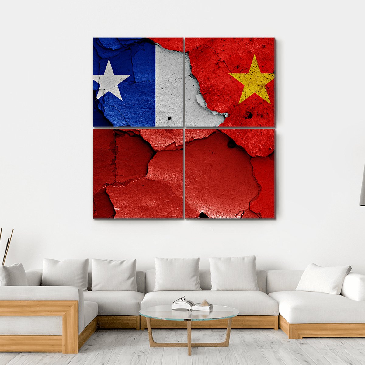 Flags Of Chile And China Canvas Wall Art-4 Square-Gallery Wrap-17" x 17"-Tiaracle