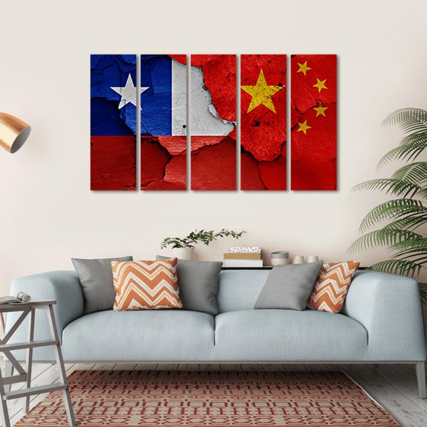Flags Of Chile And China Canvas Wall Art-5 Horizontal-Gallery Wrap-22" x 12"-Tiaracle