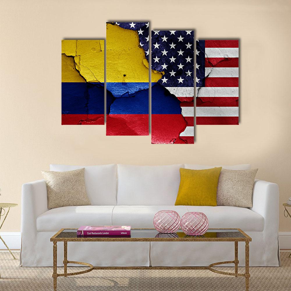 Colombia &amp; USA Flag Canvas Wall Art-4 Pop-Gallery Wrap-34" x 20"-Tiaracle