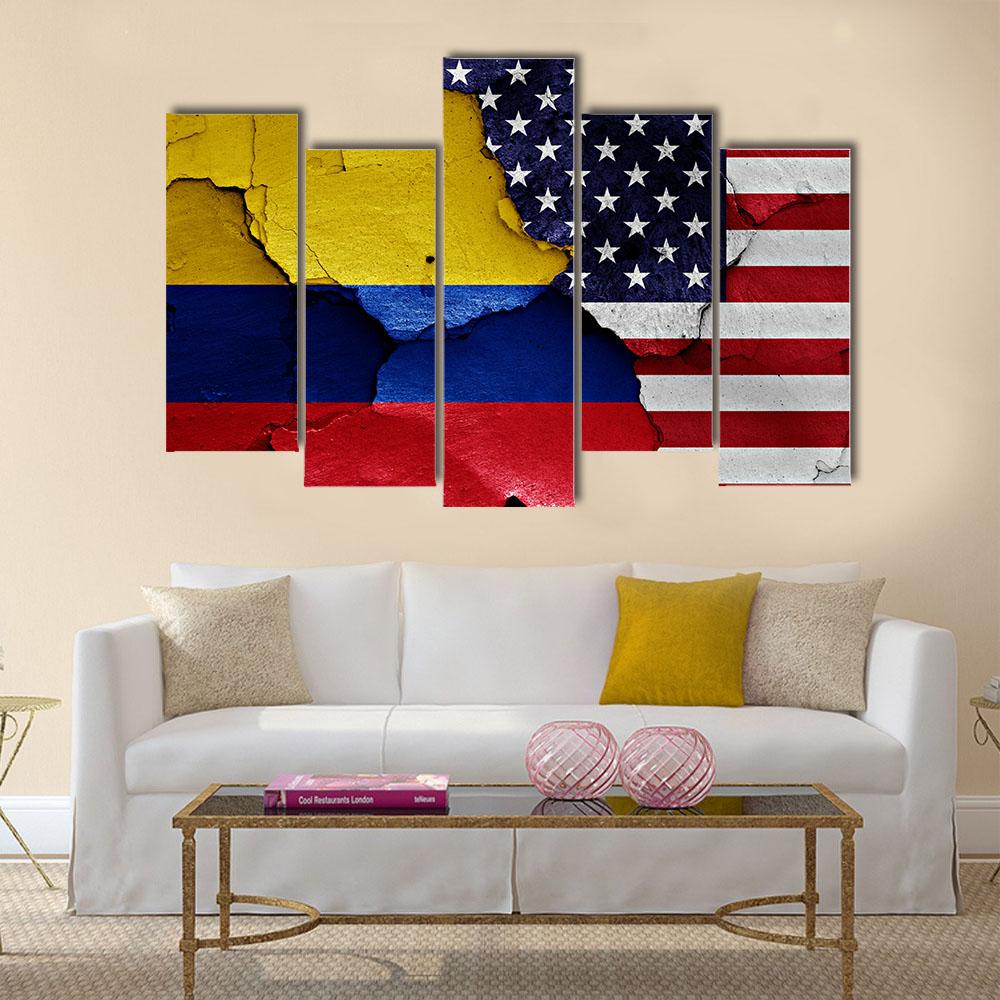 Colombia & USA Flag Canvas Wall Art-5 Pop-Gallery Wrap-32" x 21"-Tiaracle