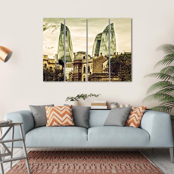 Flame Towers In Baku Canvas Wall Art-4 Horizontal-Gallery Wrap-34" x 24"-Tiaracle