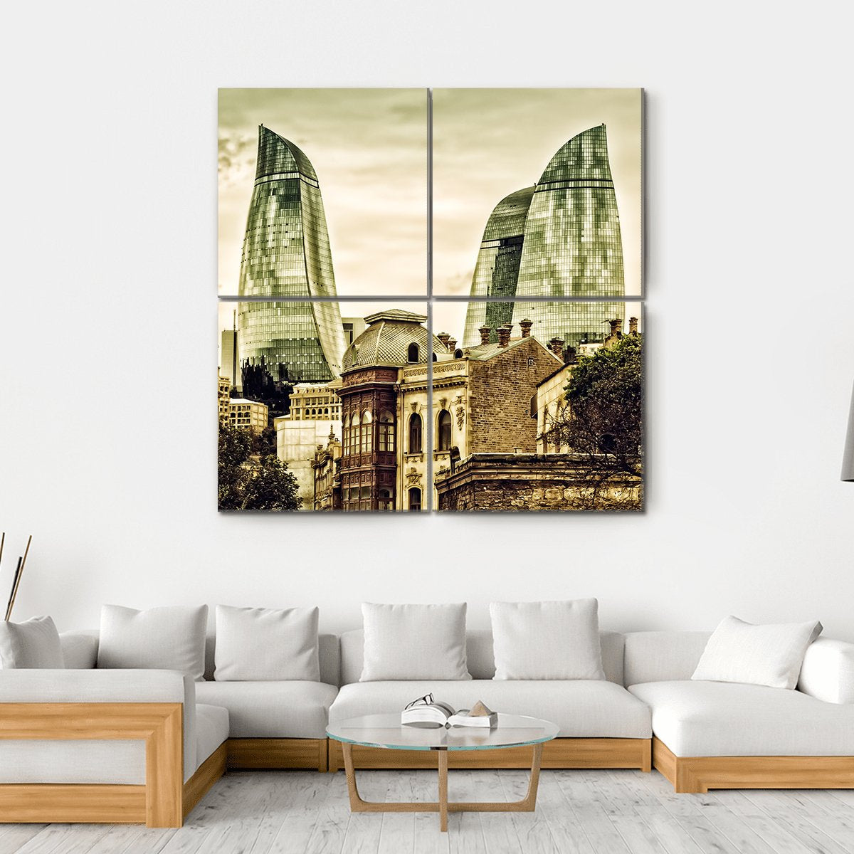 Flame Towers In Baku Canvas Wall Art-4 Square-Gallery Wrap-17" x 17"-Tiaracle