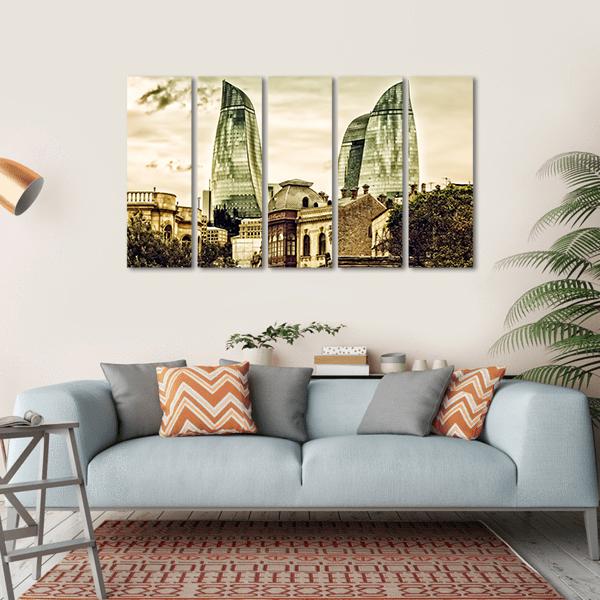Flame Towers In Baku Canvas Wall Art-5 Horizontal-Gallery Wrap-22" x 12"-Tiaracle