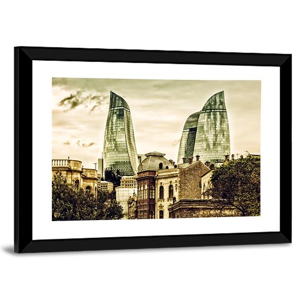 Flame Towers In Baku Canvas Wall Art-5 Horizontal-Gallery Wrap-22" x 12"-Tiaracle