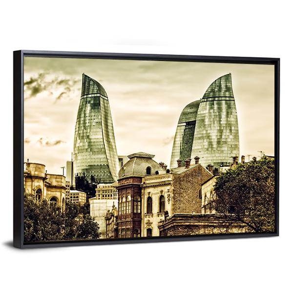 Flame Towers In Baku Canvas Wall Art-3 Horizontal-Gallery Wrap-25" x 16"-Tiaracle