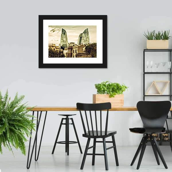 Flame Towers In Baku Canvas Wall Art-3 Horizontal-Gallery Wrap-25" x 16"-Tiaracle