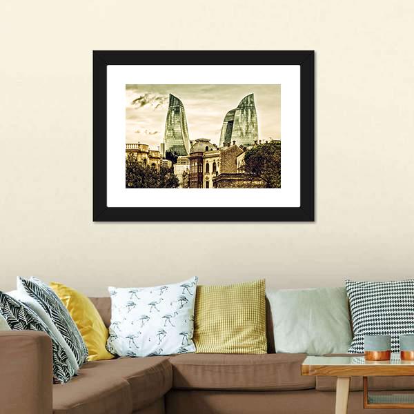 Flame Towers In Baku Canvas Wall Art-3 Horizontal-Gallery Wrap-25" x 16"-Tiaracle