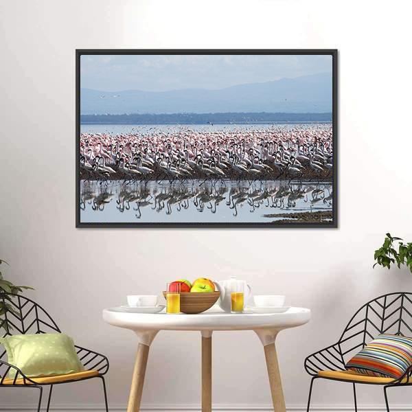 Flamingo At Lake Nakuru Canvas Wall Art-3 Horizontal-Gallery Wrap-25" x 16"-Tiaracle