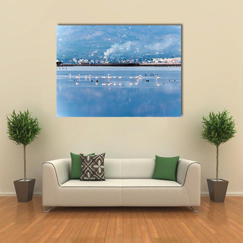 Flamingo Group In Water Canvas Wall Art-1 Piece-Gallery Wrap-48" x 32"-Tiaracle