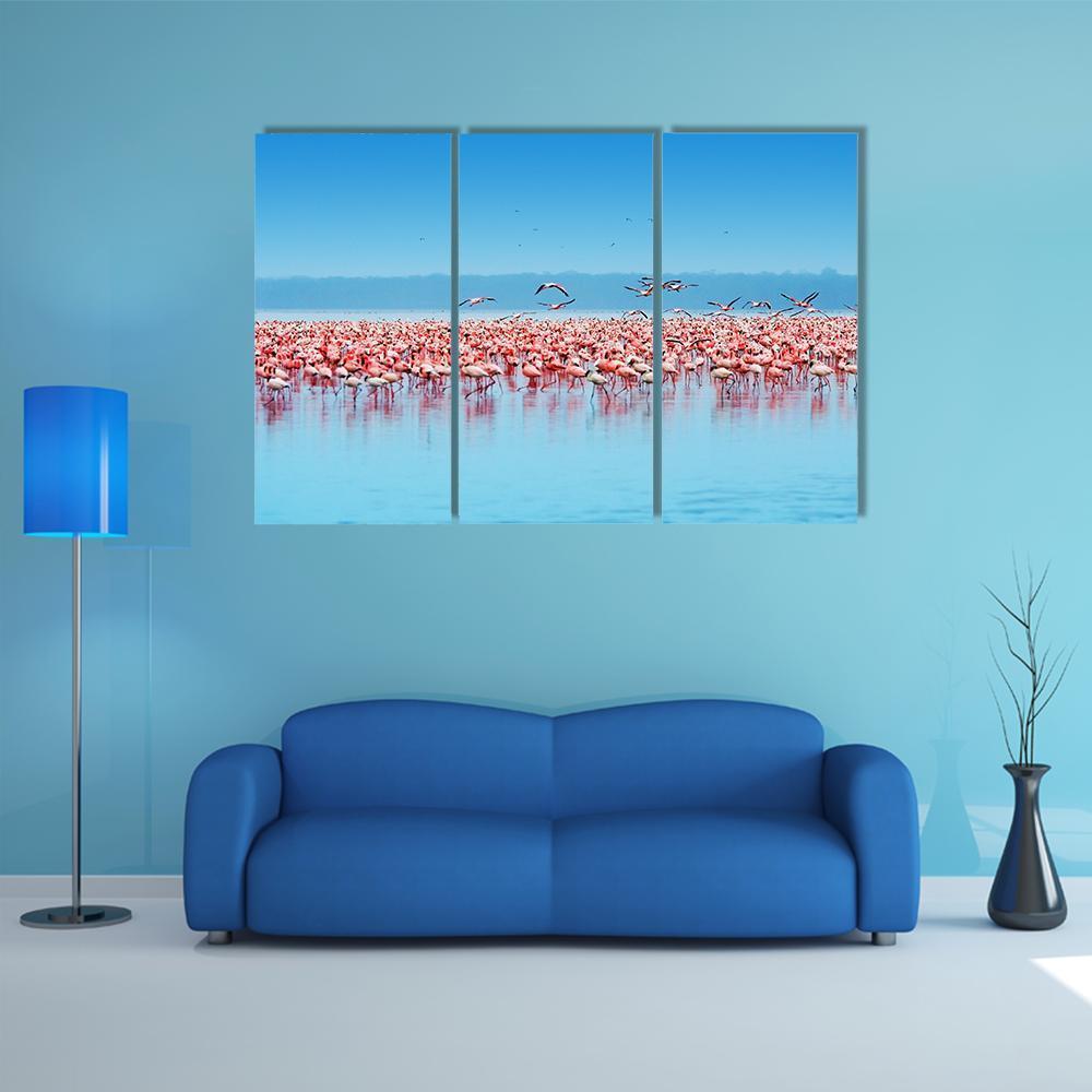 Flamingos In Lake Nakuru Canvas Wall Art-3 Horizontal-Gallery Wrap-37" x 24"-Tiaracle