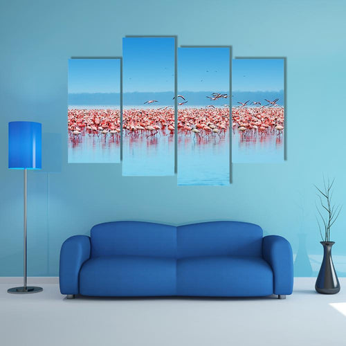 Flamingos In Lake Nakuru Canvas Wall Art-4 Pop-Gallery Wrap-50" x 32"-Tiaracle