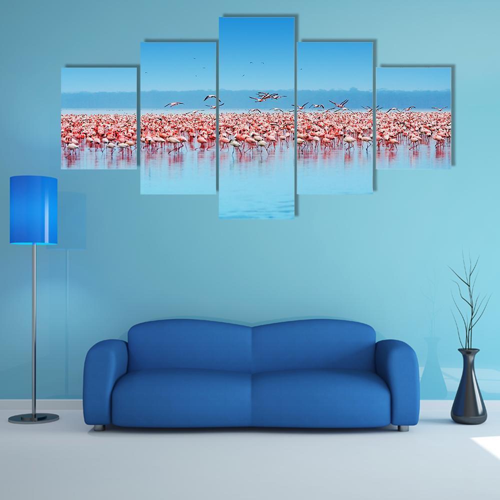 Flamingos In Lake Nakuru Canvas Wall Art-4 Pop-Gallery Wrap-50" x 32"-Tiaracle