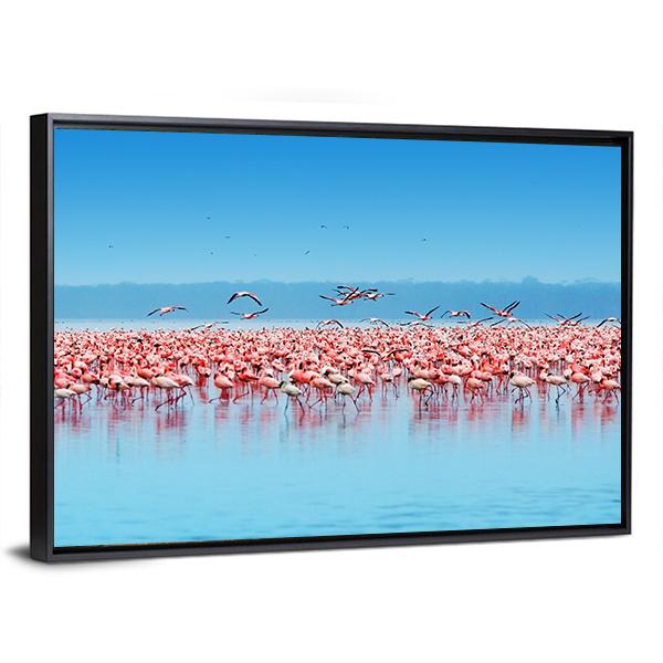 Flamingos In Lake Nakuru Canvas Wall Art-3 Horizontal-Gallery Wrap-25" x 16"-Tiaracle